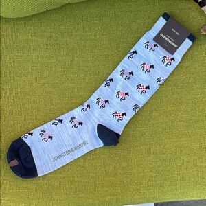 Johnston & Murphy Light Blue Socks with Flamingo Design